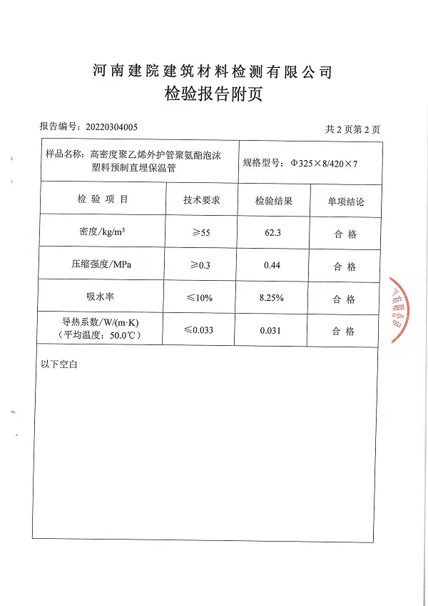 聚氨酯泡沫塑料預(yù)制直埋保溫管檢驗(yàn)報(bào)告附頁